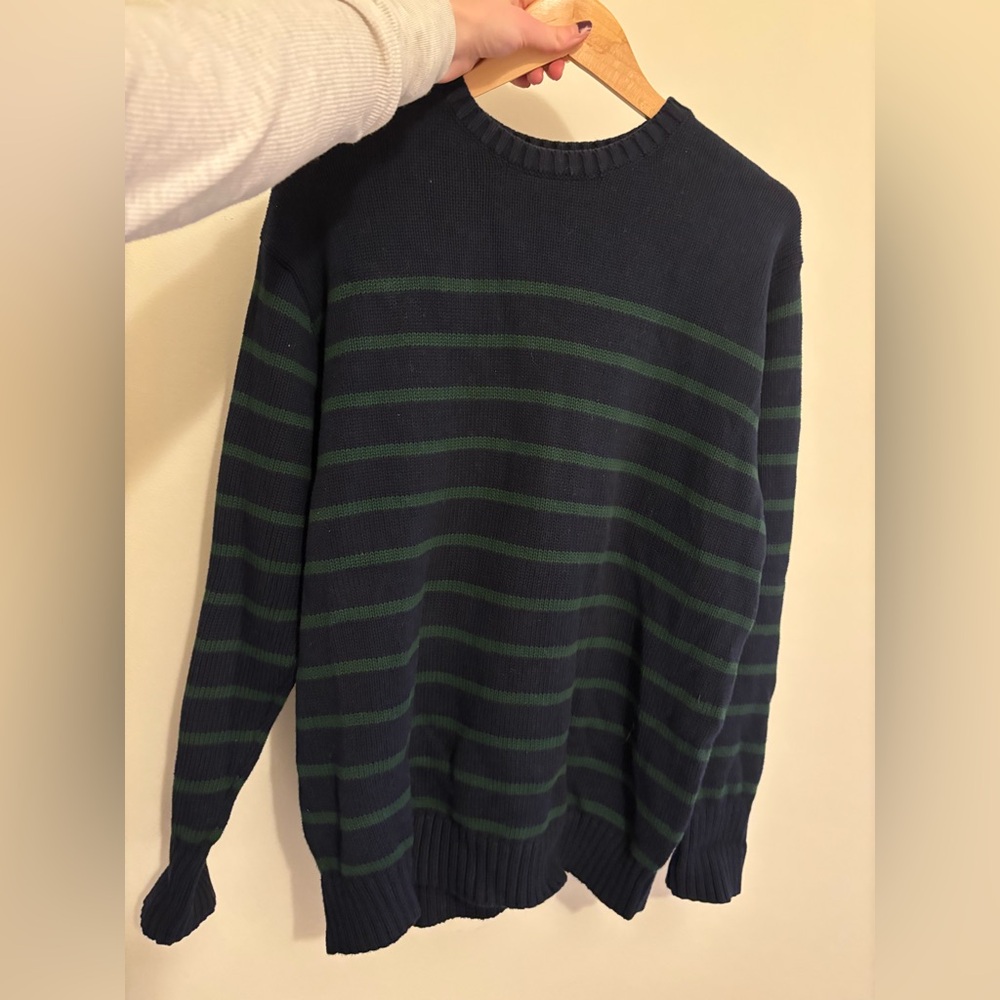 Brandy Melville Navy and Green Striped Sweater